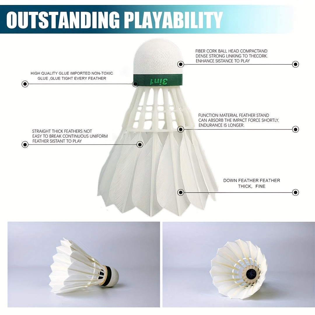 Pack of 12, Goose Feather Badminton, Indoor and Outdoor Stable Training Badminton Balls