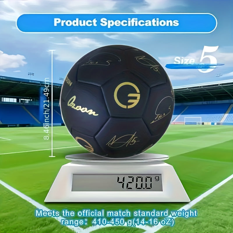1pc Professional Size 5 Soccer Ball - Premium Black and Golden, PU Material, Seamless Heat-Fused Waterproof Technology, Anti-Slip and Wear-Resistant, Perfect for Training and Matches, Ideal Gift for Family and Friends on Holidays and Birthdays