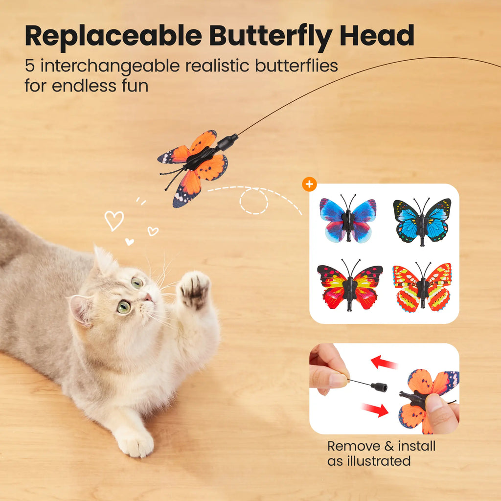 Spinning Butterfly Cat Toy Wand – Rechargeable Electric Touch-Activated Interactive Cat Teaser with Suction Cup, Self-Play & Handheld Modes, Durable Automatic Play for Indoor Kittens and Cats #SummerVibes #petlovers