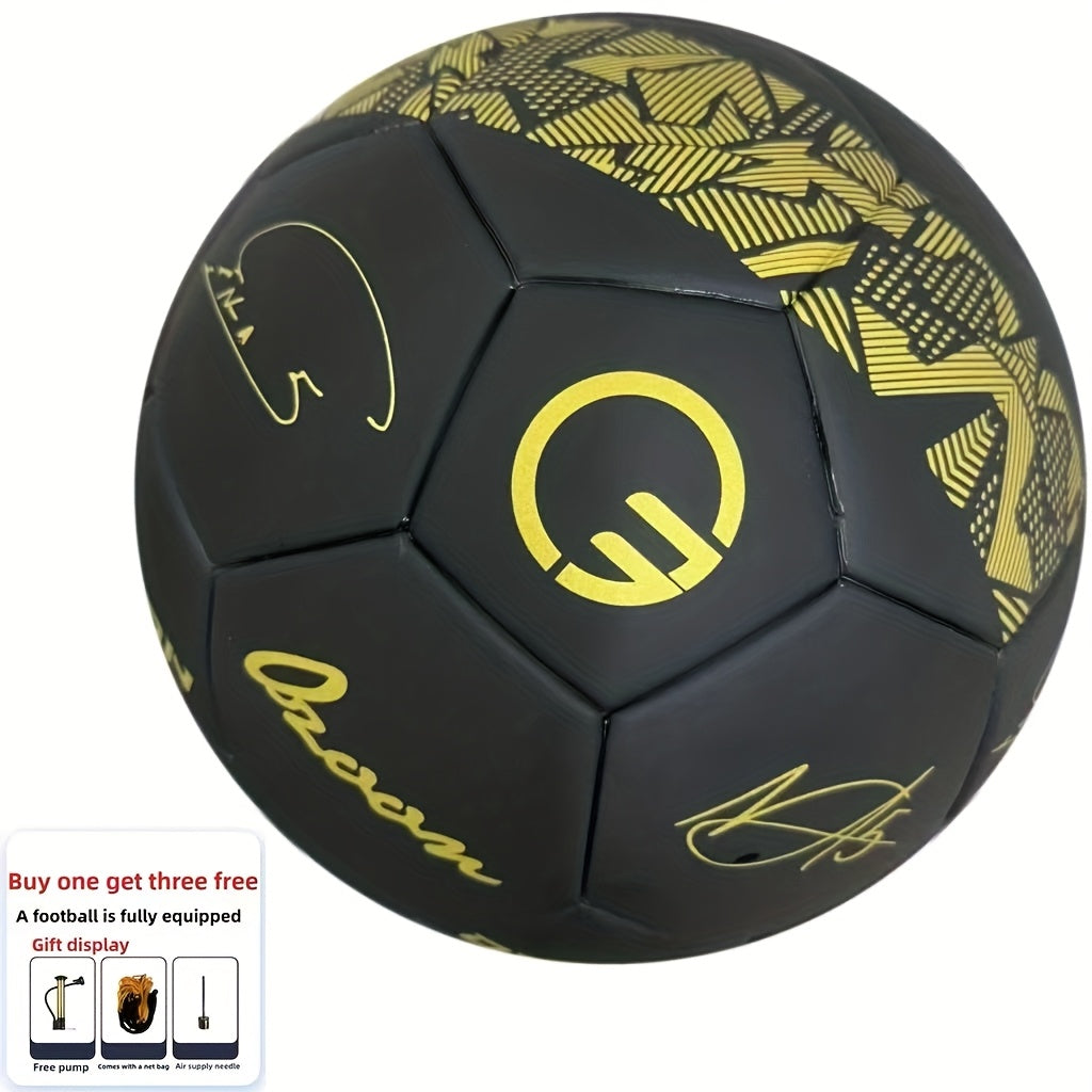 1pc Professional Size 5 Soccer Ball - Premium Black and Golden, PU Material, Seamless Heat-Fused Waterproof Technology, Anti-Slip and Wear-Resistant, Perfect for Training and Matches, Ideal Gift for Family and Friends on Holidays and Birthdays
