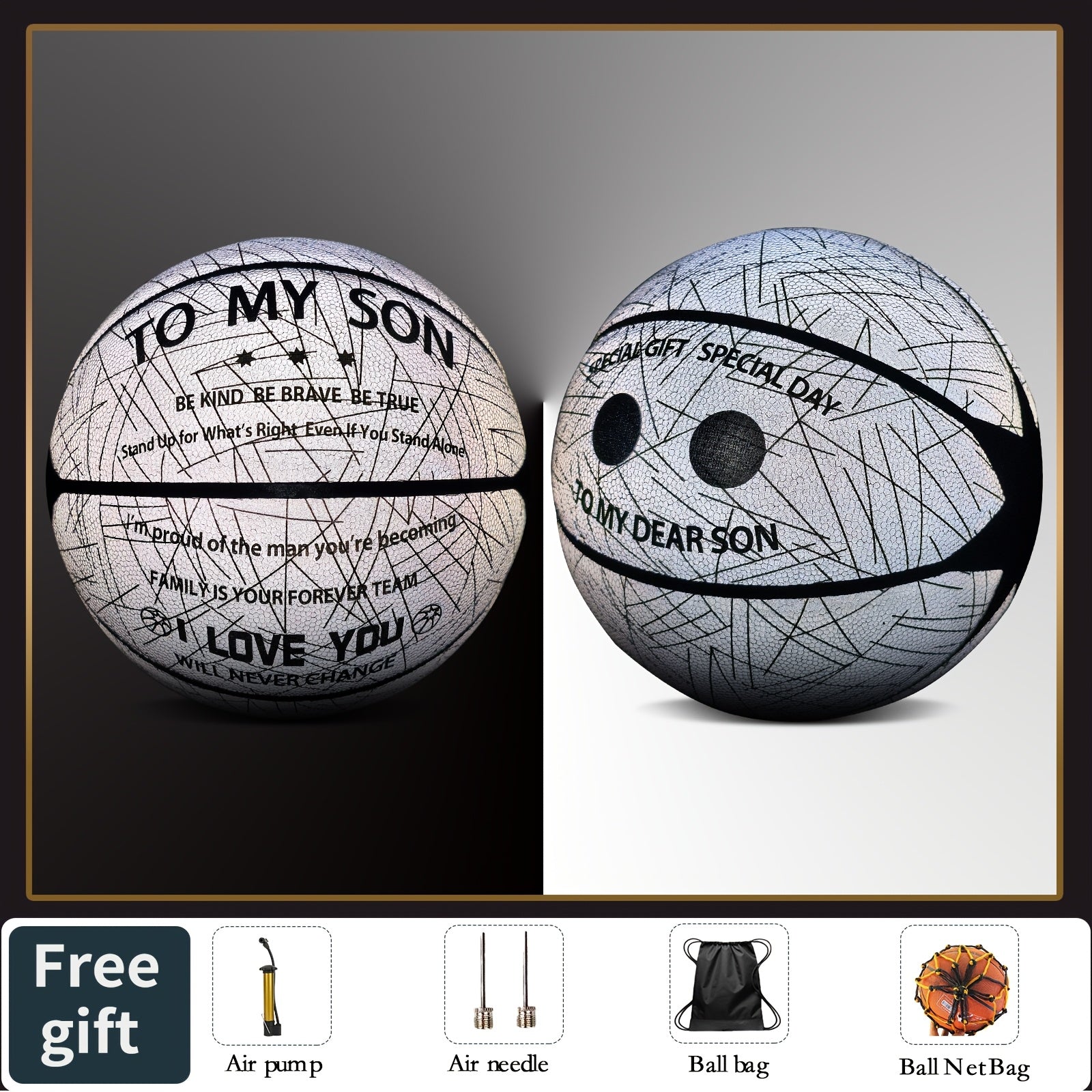 Glow in the Dark Holographic Basketball Suitable for Christmas Birthday Gifts for - Size 7 with Air Pump & Luxury Gift Box, Holographic Reflects Technology for Night Play, Sports for Son' Present