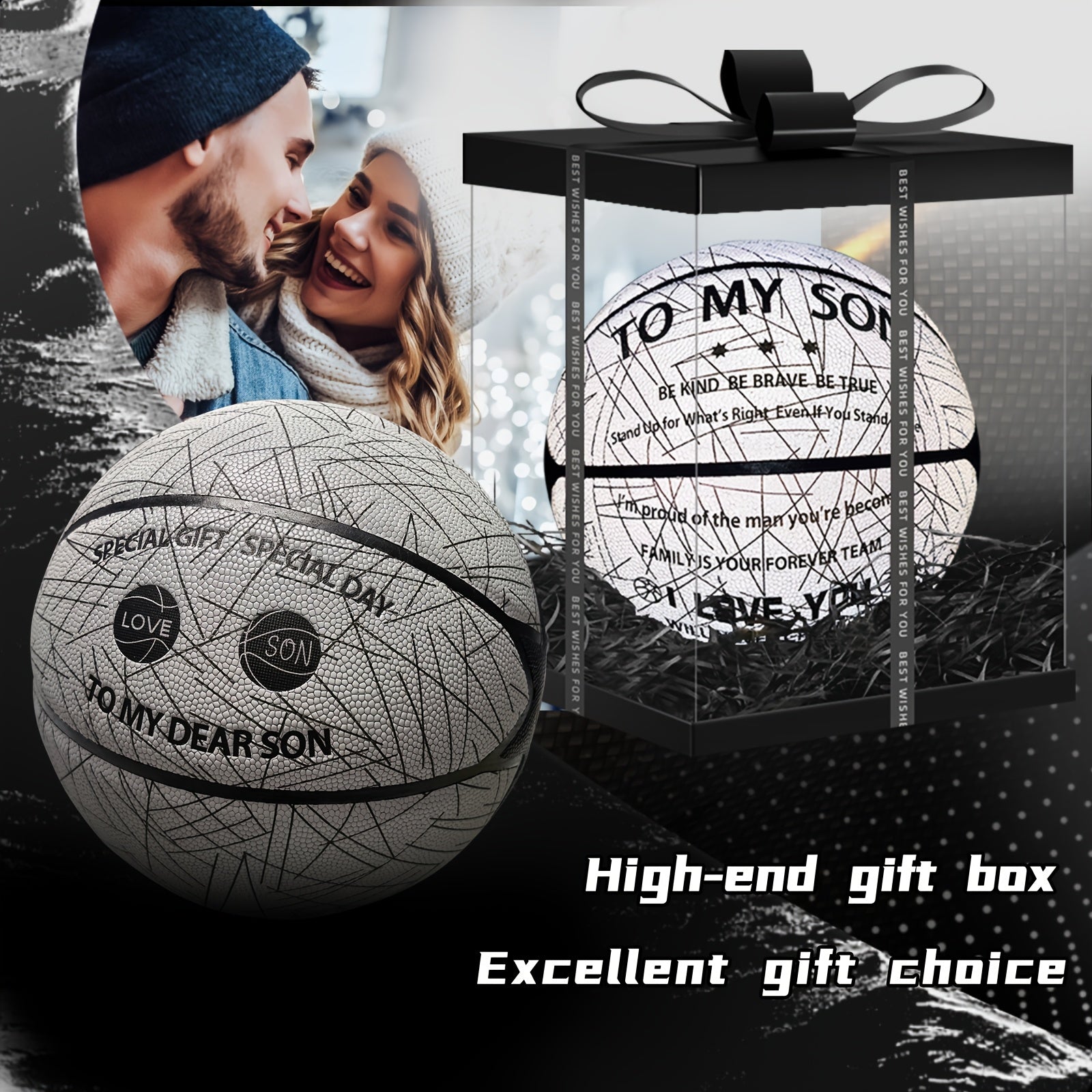 Glow in the Dark Holographic Basketball Suitable for Christmas Birthday Gifts for - Size 7 with Air Pump & Luxury Gift Box, Holographic Reflects Technology for Night Play, Sports for Son' Present
