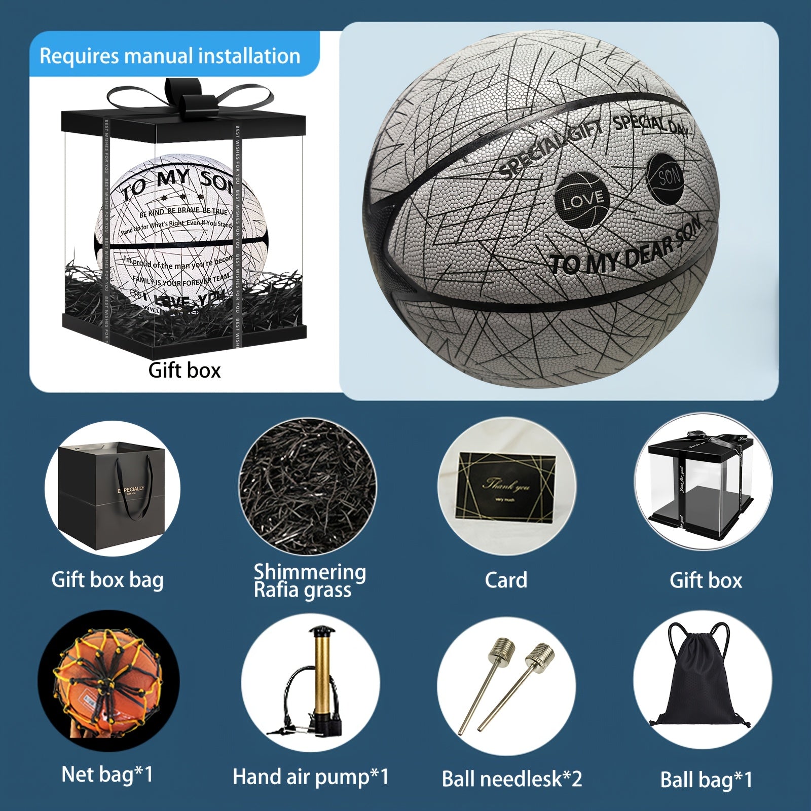 Glow in the Dark Holographic Basketball Suitable for Christmas Birthday Gifts for - Size 7 with Air Pump & Luxury Gift Box, Holographic Reflects Technology for Night Play, Sports for Son' Present
