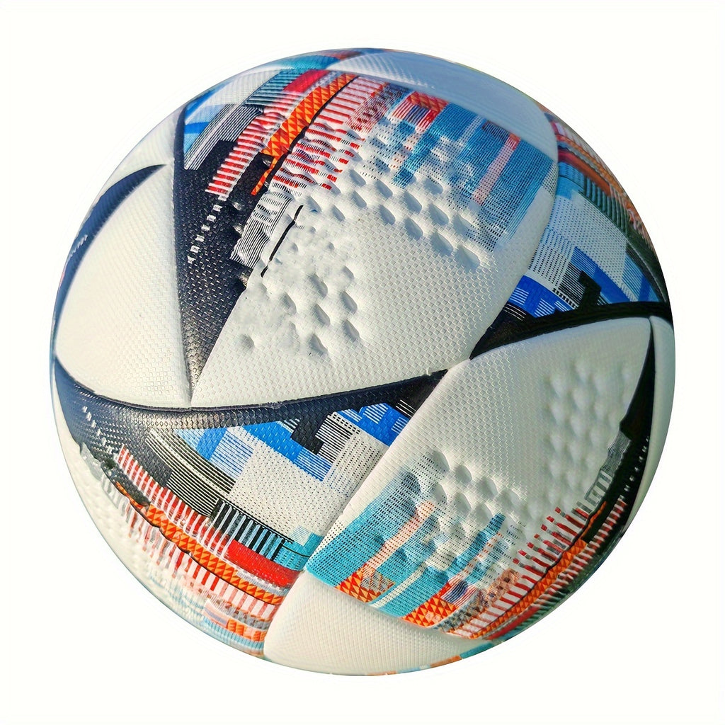 A Professional Size 5 PU Soccer Ball, Made with Seamless Heat-bonding Technology, Features High Elasticity and Wear Resistance. Suitable for Adult Training and Matches on Both Indoor and Outdoor Soccer Fields. Includes a Ball Pouch and an Inflation