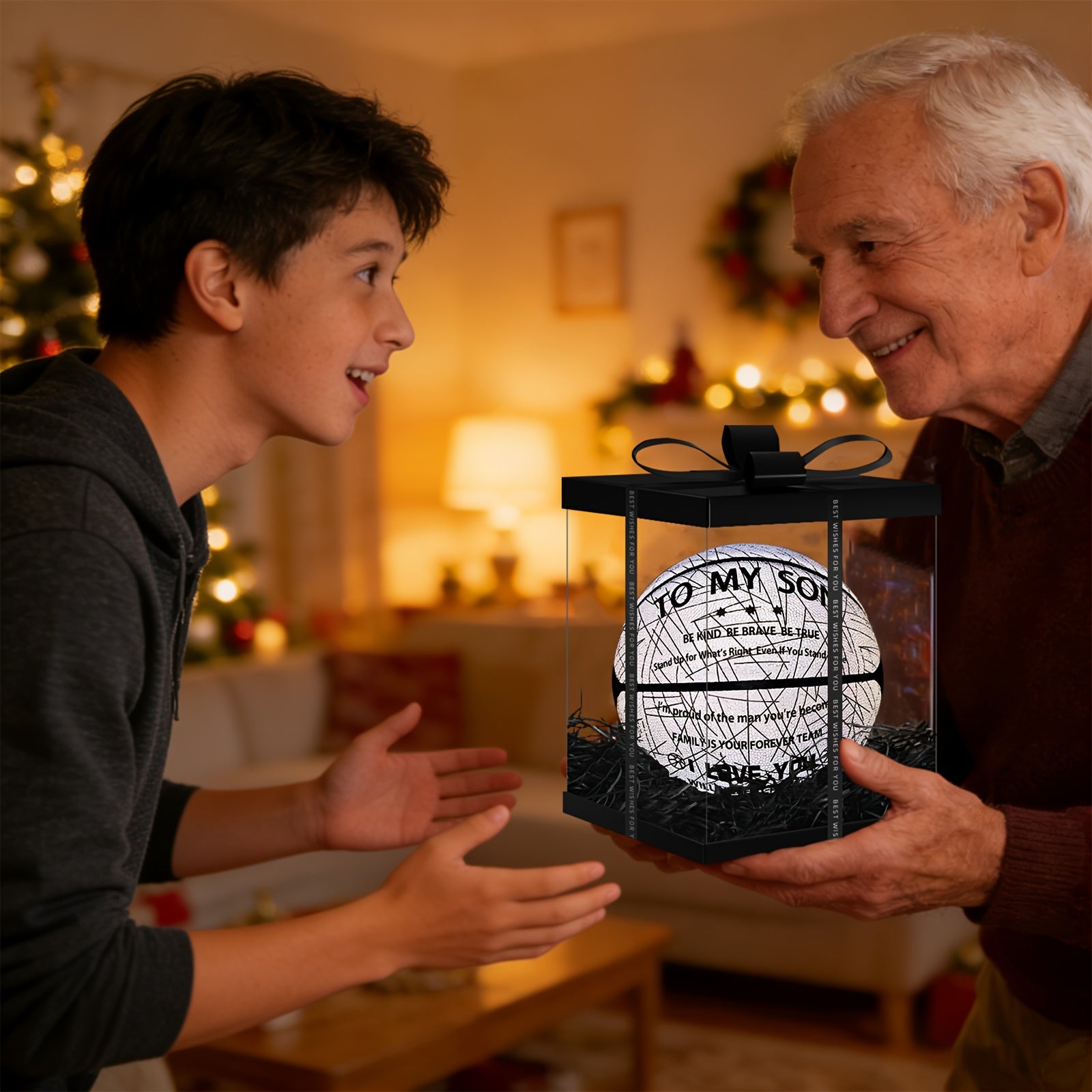 Glow in the Dark Holographic Basketball Suitable for Christmas Birthday Gifts for - Size 7 with Air Pump & Luxury Gift Box, Holographic Reflects Technology for Night Play, Sports for Son' Present