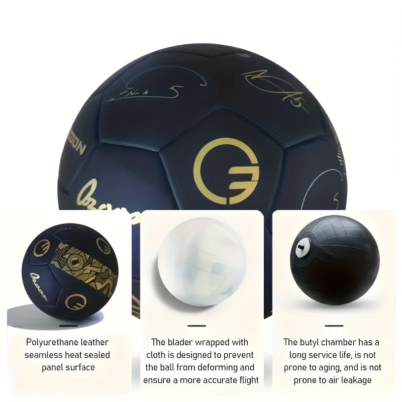 1pc Professional Size 5 Soccer Ball - Premium Black and Golden, PU Material, Seamless Heat-Fused Waterproof Technology, Anti-Slip and Wear-Resistant, Perfect for Training and Matches, Ideal Gift for Family and Friends on Holidays and Birthdays