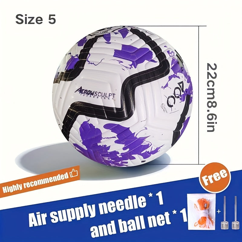 Size 5 Soccer Ball for Students, Teens & Adults - Training and Match Use with Seamless Fit, Anti-Slip Wear Resistance Includes Practical Accessories: Air Needle + Mesh Bag