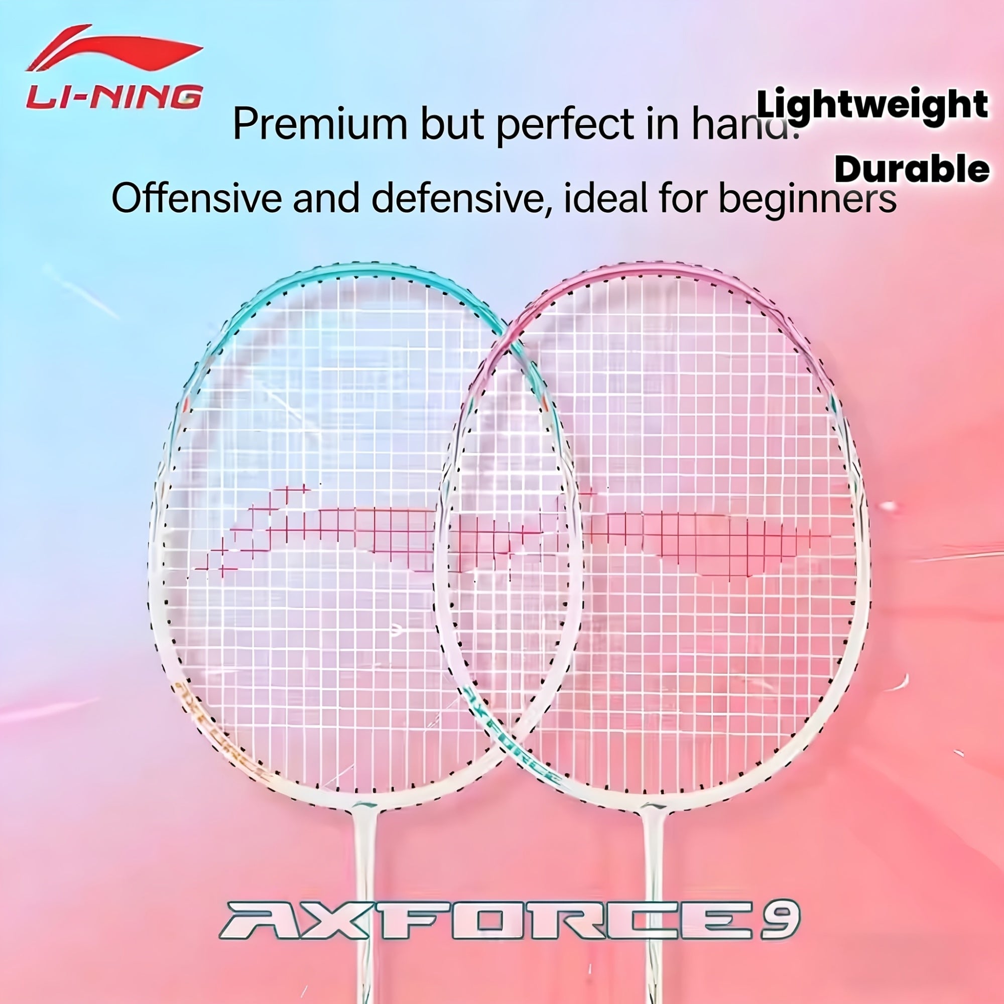 LINING Thunder 9 Carbon Fiber Badminton Racket Set | Durable, Lightweight, High Tension, Ideal for Beginners and Professionals, Includes Carry Bag, Mixed Color