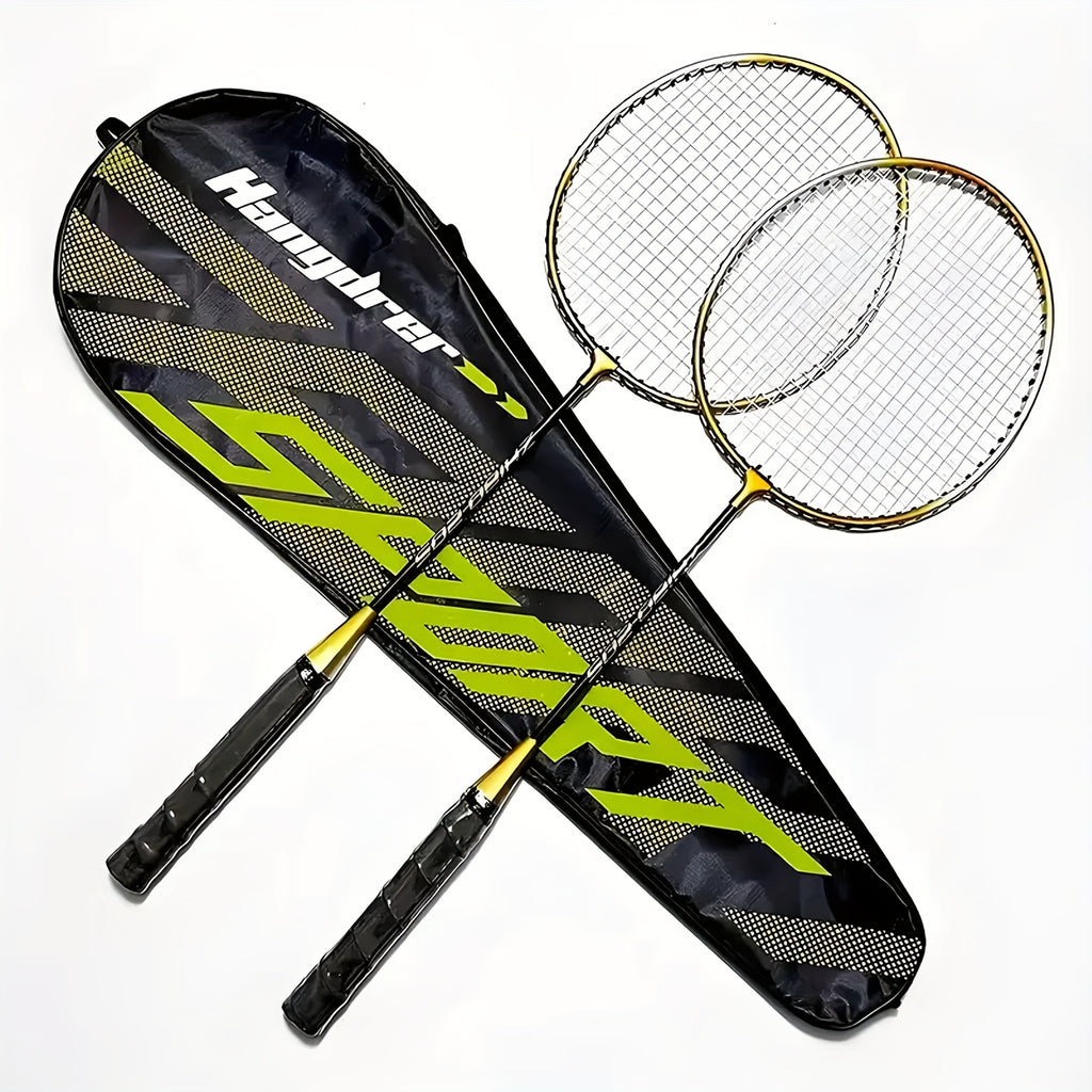 A Set (2 Rackets + 3 Nylon Shuttlecocks + 1 Storage Bag) 205 Black And Golden Detachable Badminton Rackets, Lightweight And Durable, with Nylon Mesh And Iron, Includes Two Rackets