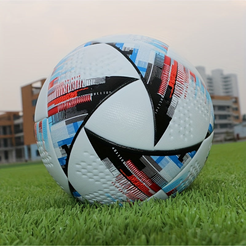 A Professional Size 5 PU Soccer Ball, Made with Seamless Heat-bonding Technology, Features High Elasticity and Wear Resistance. Suitable for Adult Training and Matches on Both Indoor and Outdoor Soccer Fields. Includes a Ball Pouch and an Inflation