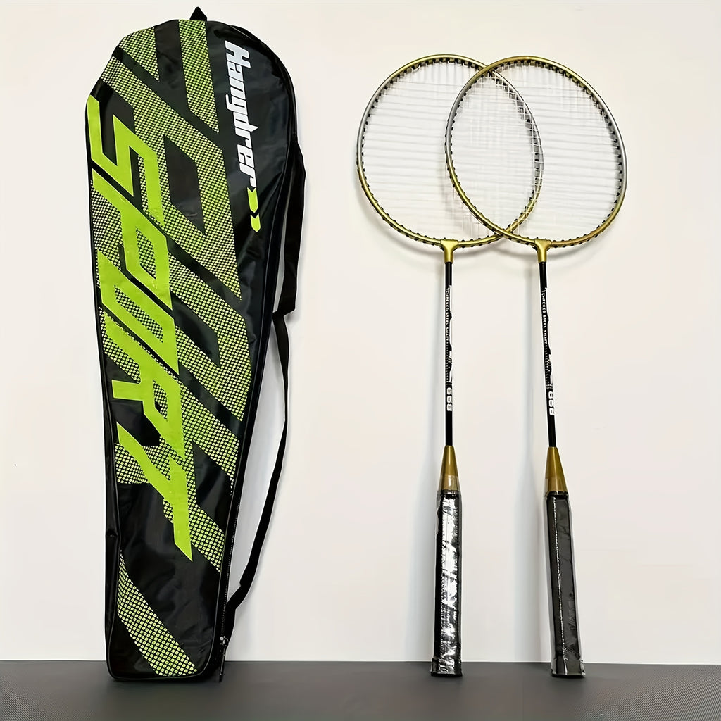 A Set (2 Rackets + 3 Nylon Shuttlecocks + 1 Storage Bag) 205 Black And Golden Detachable Badminton Rackets, Lightweight And Durable, with Nylon Mesh And Iron, Includes Two Rackets