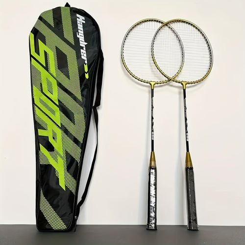 A Set (2 Rackets + 3 Nylon Shuttlecocks + 1 Storage Bag) 205 Black And Golden Detachable Badminton Rackets, Lightweight And Durable, with Nylon Mesh And Iron, Includes Two Rackets