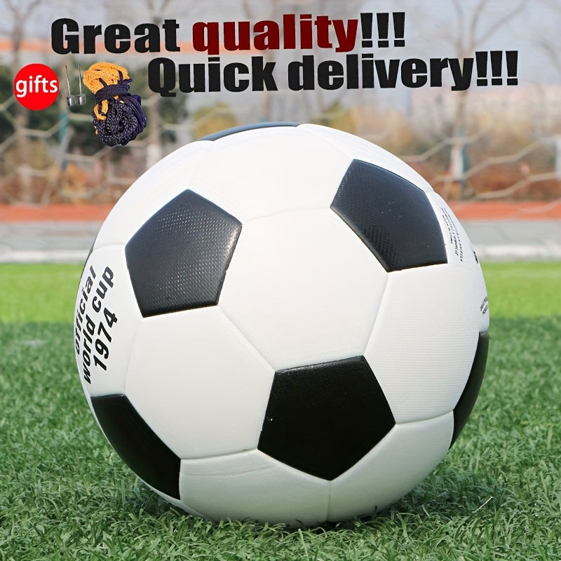 Classic Black And White Seamless Hot-Pressed Size 5 Soccer Ball Made of High-Quality Faux Leather, Slip-Resistant, Wear-Resistant, Highly Elastic, Easy to Kick, Suitable for Adult Training And Professional Matches, Includes a Ball Needle And Net