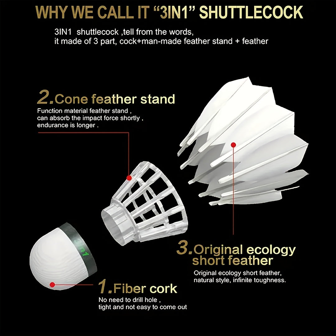 Pack of 12, Goose Feather Badminton, Indoor and Outdoor Stable Training Badminton Balls