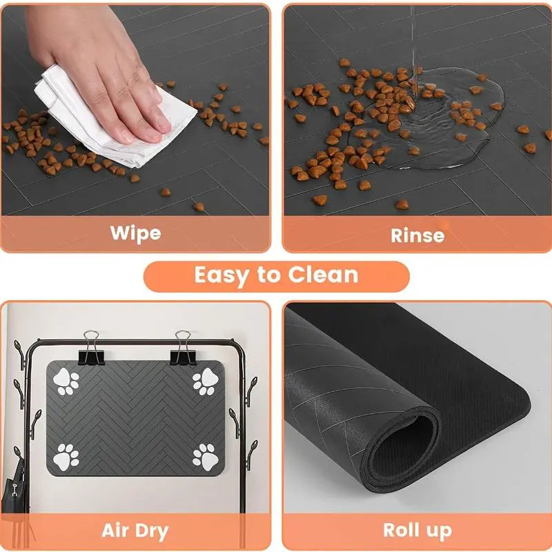 Quick-Drying Absorbent Pet Feeding Mat for Dogs and Cats, Non-Slip Rubber Bottom, Dark Polyester Surface for Indoor Use thin cold lightweight blanket small large tiktokshopspringglowup SummerVibes petlovers