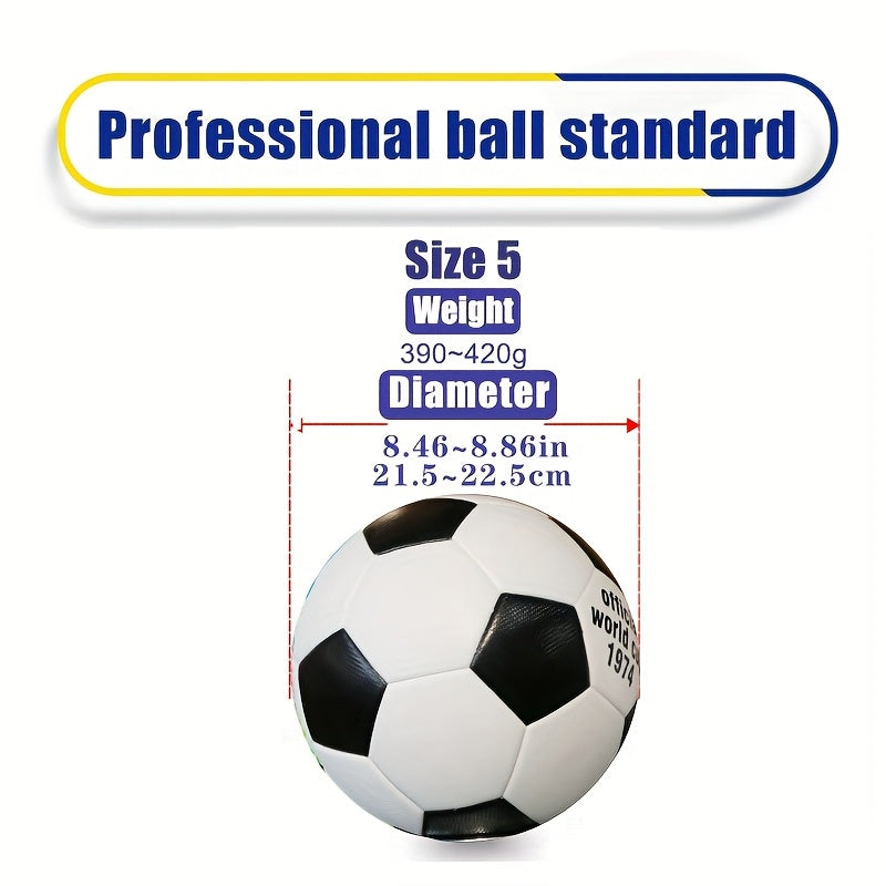 Classic Black And White Seamless Hot-Pressed Size 5 Soccer Ball Made of High-Quality Faux Leather, Slip-Resistant, Wear-Resistant, Highly Elastic, Easy to Kick, Suitable for Adult Training And Professional Matches, Includes a Ball Needle And Net