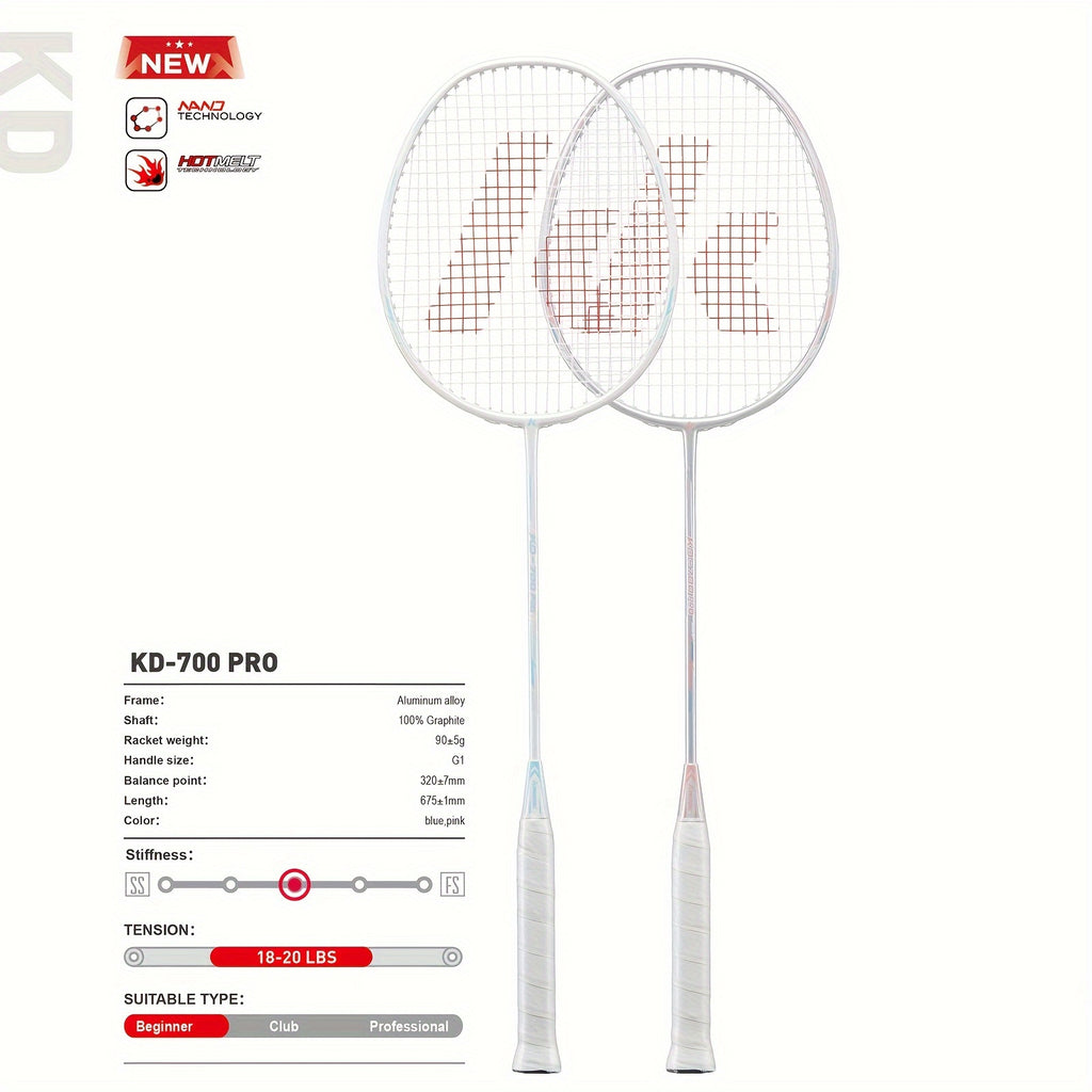 Badminton Racket Professional Graphite Shaft Badminton Set 2 Super Lightweight Shuttlecock Racquet for Training, Sports And Entertainment (Blue+Pink)