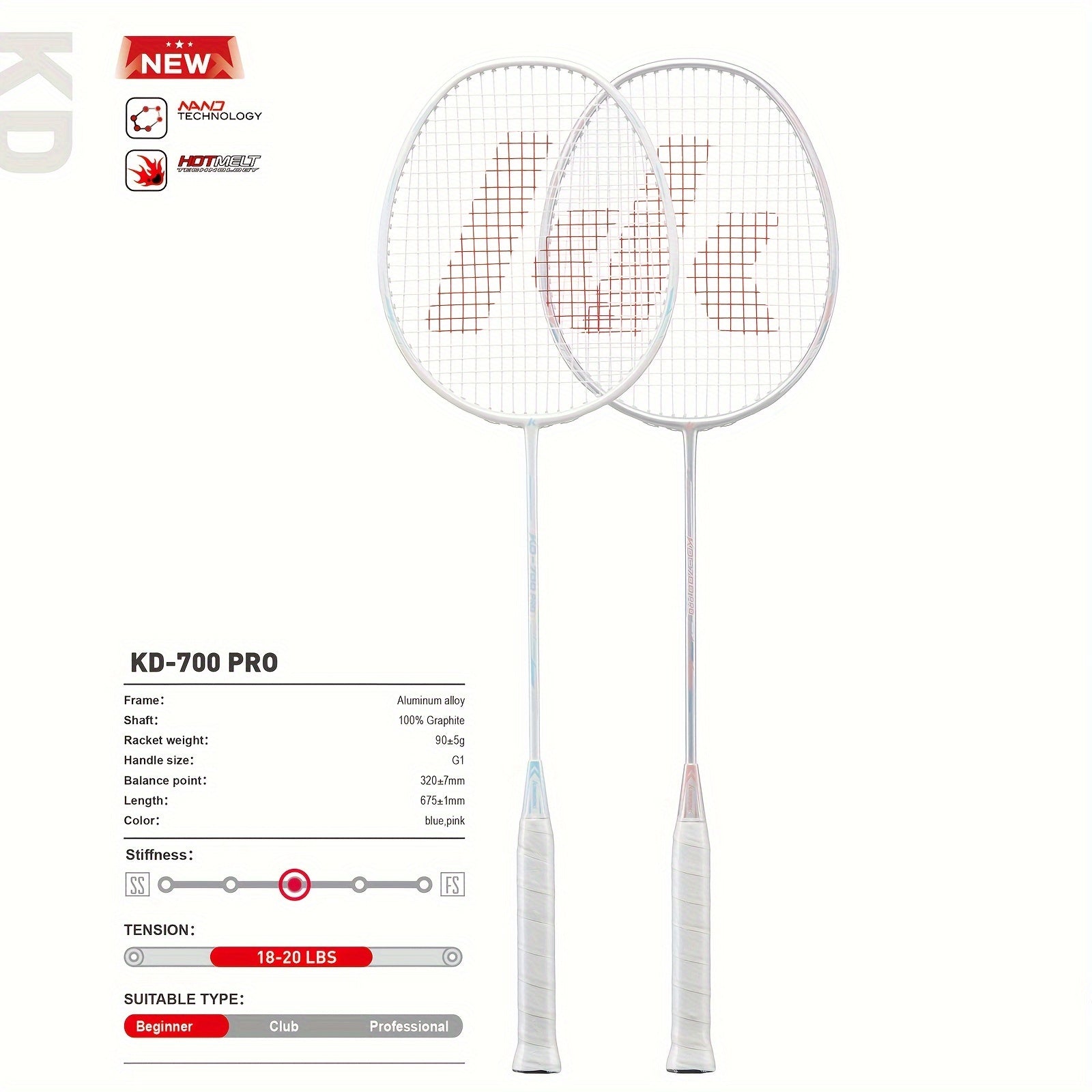 Badminton Racket Professional Graphite Shaft Badminton Set 2 Super Lightweight Shuttlecock Racquet for Training, Sports And Entertainment (Blue+Pink)