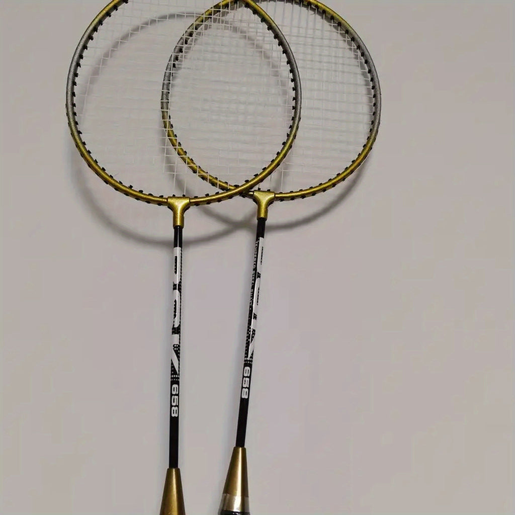 A Set (2 Rackets + 3 Nylon Shuttlecocks + 1 Storage Bag) 205 Black And Golden Detachable Badminton Rackets, Lightweight And Durable, with Nylon Mesh And Iron, Includes Two Rackets