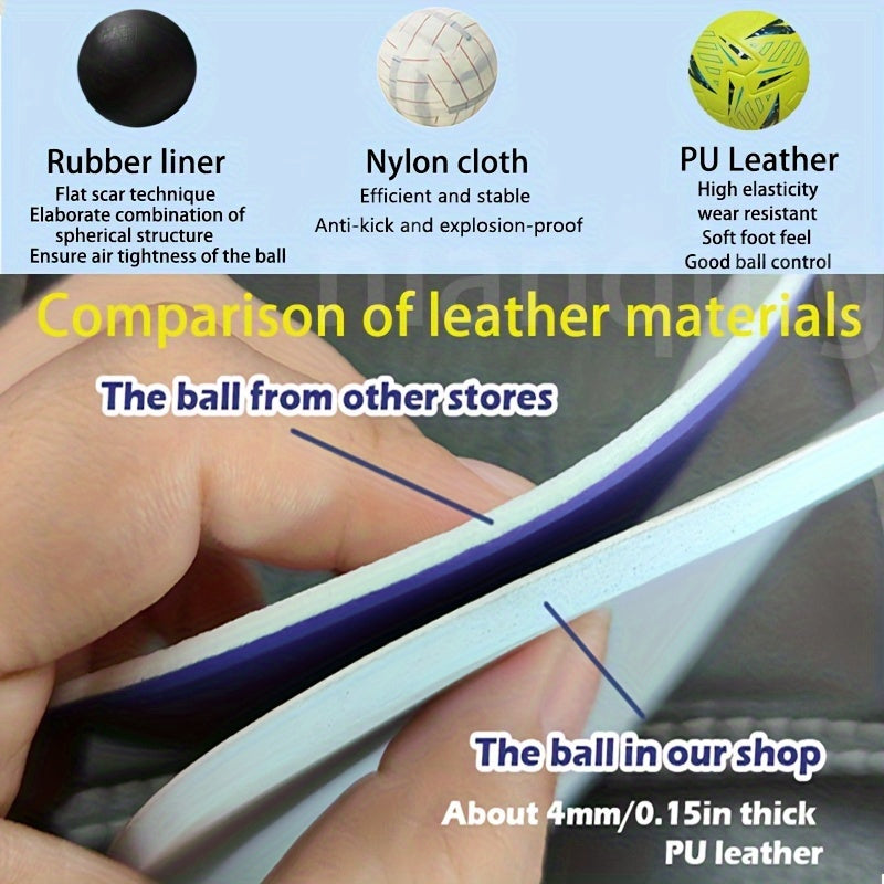 Size 5 Football High-Quality Faux Leather Seamless Heat-Bonded Size 5 Football, Designed for Adult Training And Competition, Featuring High Elasticity, Wear Resistance, Anti-Slip, And Protective Properties, Comes with a Ball Needle And Net