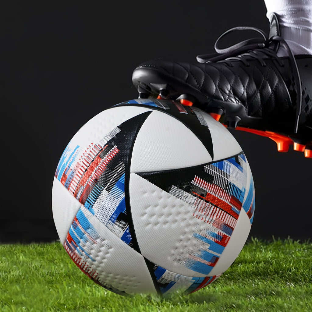 A Professional Size 5 PU Soccer Ball, Made with Seamless Heat-bonding Technology, Features High Elasticity and Wear Resistance. Suitable for Adult Training and Matches on Both Indoor and Outdoor Soccer Fields. Includes a Ball Pouch and an Inflation