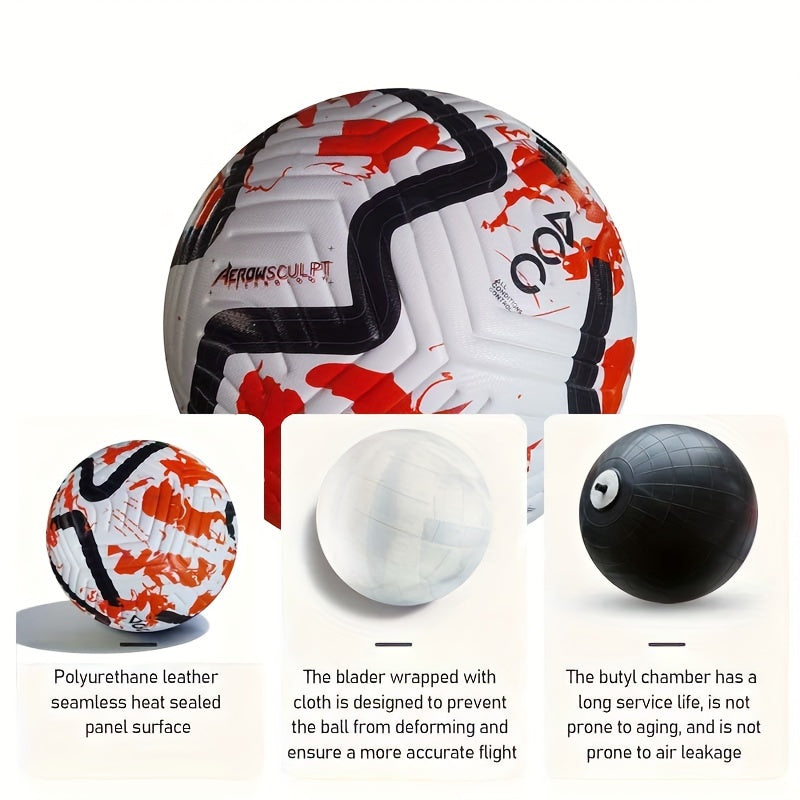 Size 5 Soccer Ball for Students, Teens & Adults - Training and Match Use with Seamless Fit, Anti-Slip Wear Resistance Includes Practical Accessories: Air Needle + Mesh Bag