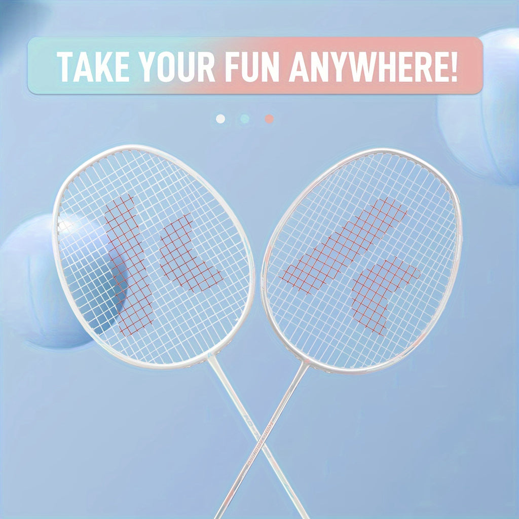 Badminton Racket Professional Graphite Shaft Badminton Set 2 Super Lightweight Shuttlecock Racquet for Training, Sports And Entertainment (Blue+Pink)